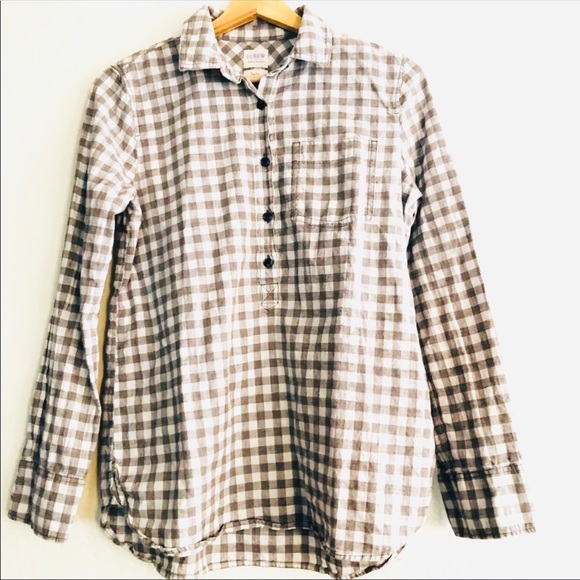 J. Crew Homespun Popover Shirt Boy Fit Gray and white checkered print XS - Picture 1 of 8